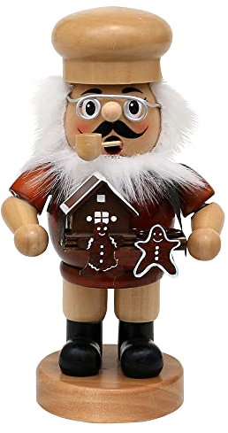 Wichtelstube-Kollektion Holz Räuchermännchen Markthändler mit Bauchladen natürliche traditionelle holzlasierte Premium Räucherfigur 9,5 x 7,5 x 16,5 cm