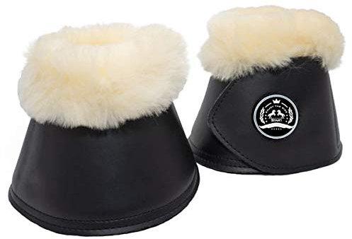 Start Pferdeglocken mit Naturfell gefüttert ohne Umdrehen Springglocken mit Klettverschluss, Hufglocken für Pferde, Ponys Warmblut, Kaltblut, Vollblut, 2er Set, (Schwarz, S)