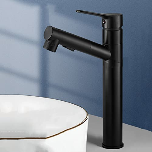 ZYCDP Waschtischarmatur Bad Ausziehbar, Kaltes und Heißes Wasser Vorhanden, mit 3 Wasserstrahlarten Brause ausziehhar, Einhandmischer Waschtischarmaturen, Schwarz, Hoch