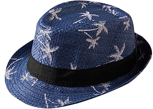Maeau Strohhut Kinder Jungen Mädchen Panamahut Marineblau Sonnenhut Kleinkind Uv Schutz 2 3 Jahre Jazz Hut Kurze Krempe Cowboyhhut Stroh Mütze Strand Sommermütze Baby Fedora Trilby Hut Pork Pie Sommer