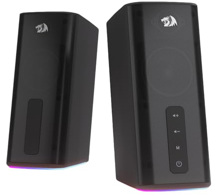 Redragon GS814 Stereo Desktop Speaker, 20W Output, 4 Real Units, BT 5.0/3.5mm AUX, Enhanced Bass, Touch-Control, Dynamic RGB Lighting