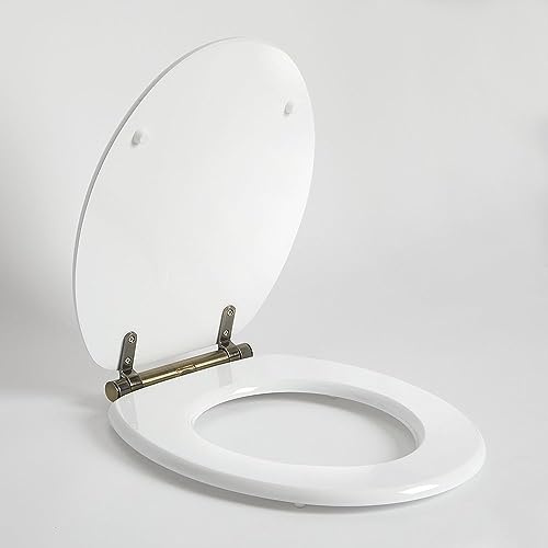 MILANO 375 x 435mm White Toilet WC Seat Top Fix Gold Soft Close Hinges