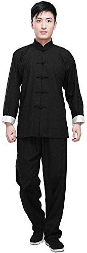 Rubruan Kung Fu Costume pour homme - Arts martiaux chinois traditionnels Tai Chi Qigong Wing Chun Shaolin Wushu Manches longues Entraînement Loisirs Vêtements Uniforme Veste Pantalon, Noir , XXL