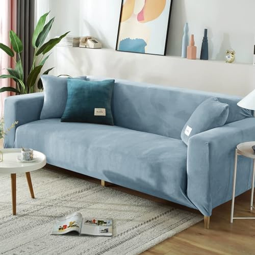 Hearda Sofabezug Stretch 1 2 3 4 Sitzer, Deluxe Plüsch Elastische Antirutsch Couchbezug Waschbar Universal Weich Sofaüberwurf für Sofaüberwurf Möbelschutz (3-Seater,Hellblau)