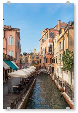 artboxONE Acrylglasbild 45x30 cm Reise Kanal, Restaurant, Häuser - Bild venedig Architektur brücke
