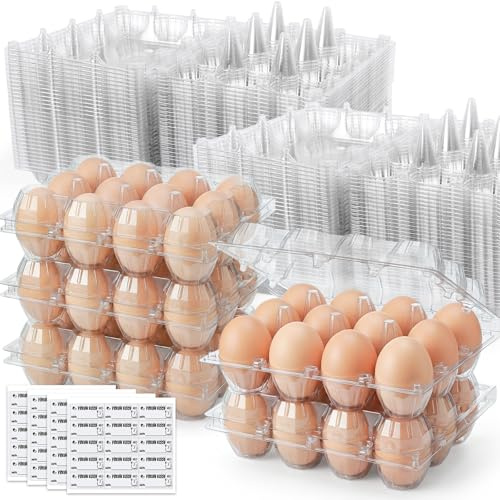HAKSEN 60 PCS 12 Count Plastic Egg Cartons with Date Labels, Clear