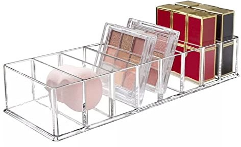 Cyrank Organiseur De Maquillage Transparent Pour Vanité, 8 Compartiments En Acrylique, Boîte De Rangement Pour Cosmétiques, Bijoux, Fard à Paupières, Palette De Rangement Pour Rouge à Lèvres