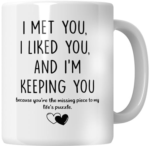 Whizguide Alla hjärtans dag present till honom och henne - 325 ml mugg med romantiskt meddelande, I Met You, I Liked You, I'm Keeping You