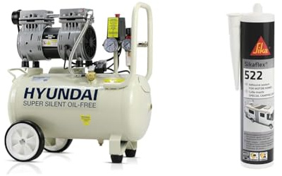 Hyundai HY7524 24 Litre Air Compressor, 5.2cfm/100psi, Silenced & Sika Sikaflex-522 Caravan and Motorhome Adhesive Sealant – Moisture Curing – Weather and Mould Resistant – White – 300ml