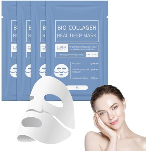 Horuili® Maschera al collagene, pellicola al collagene, maschera facciale al collagene, vera maschera profonda al collagene, maschera notturna al collagene, rassodamento della pelle, idratazione (blu)