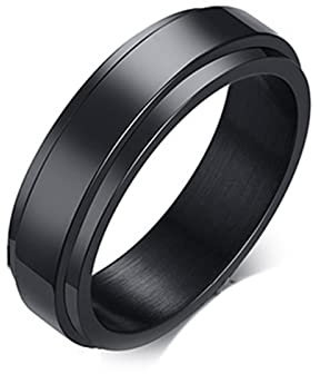 Calefee Fidget Ring Damen, Anxiety Ring Edelstahl Schwarzer Drehring Breit 6mm gr. 49 (15.6) Ring Band Hochzeit