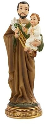 DRW Figura San Jose con niño de Resina Pintada a Mano 4x3x11 cm