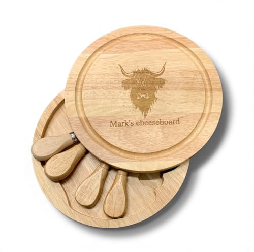 Rutherfords Gifts Personalised Highland Cow Cheese Board - Engraved Wedding Birthday Kitchen Gift