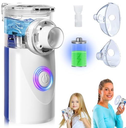 BIAOQINBO Aerosol Portatile Silenzioso USB-C Ricaricabile Macchina Aerosol per Adulti e Bambini Nebulizzatore Portatile con 2 Maschere e Boccaglio Apparecchio Aerosol per Viaggi e Uso Domestico