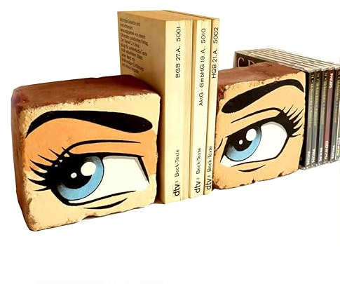Buchstützen Ziegelstein Pop Art Backstein Deko Regal Skulptur | Blaue Augen, Manga Comic, Upcycling