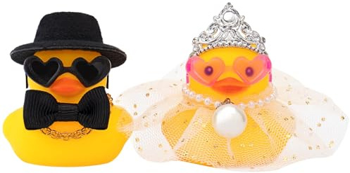 Yamobi 2 stycken pipande anka för bröllop, brud och brudgum, gummianka, miniparanka för ceremoni, gåva, souvenir, äktenskap, elegant, hjärtvärmande gåva