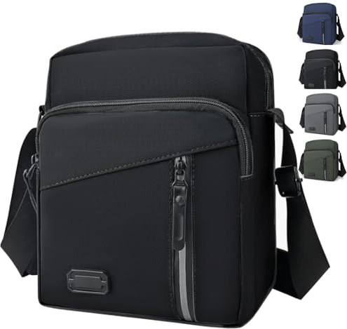 Sopxpvp Mens Shoulder Bag, Waterproof Crossbody Bags, Lightweight Chest Sling Bag with Reflective Stripes Side, Casual Handbag with Adjustable Strap, Travel Phone Bags for Daily Use (Black)