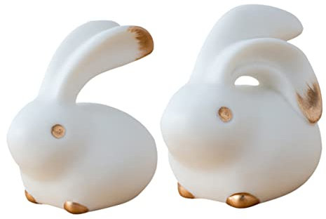 Holibanna 2stücke Keramik Weißer Hase Figur Dekoration Für Schreibtisch Und Garten Einzigartiges Tierornament Für Home Decor Fotorequisiten Und