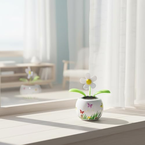 1 PC White Solar Dancing Solar Powered Flower in Colorful Shape Flip Flap Animated Bobblehead Dancer Window Sun Catcher Car Dashboard Decor Solar Power Kits