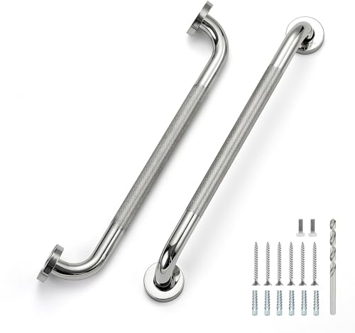 18 Inch Grab Bars for Shower, Stainless Steel Safety Handicap Grab Bars for Bathroom, Anti-Slip Shower Handle, Wall Mounted (2 Pack, Polished Nickel)