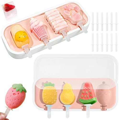 poraceous 2 Piezas Molde Helados Silicona, Molde Helado Silicona con Asas, Reutilizable Molde Helado Alimentaria Libres de BPA, para Niños Adultos Paletas y Helados Caseros (8 Cavidades)