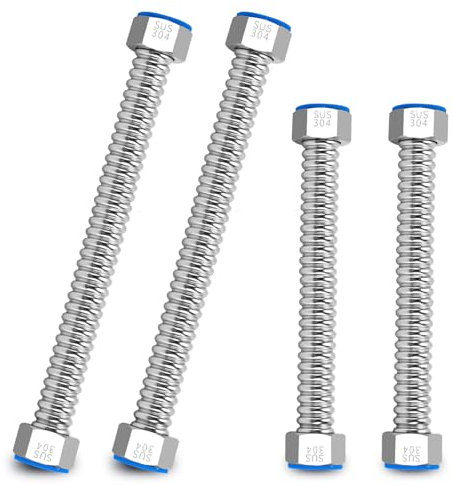 Flexschlauch 1/2 Zoll, 4 Stück 304 Edelstahl Wasserhahn Schlauch G1/2 x G1/2 Panzerschlauch Flex Schlauch für Wasserhahn Bad WC (20cm/30cm)