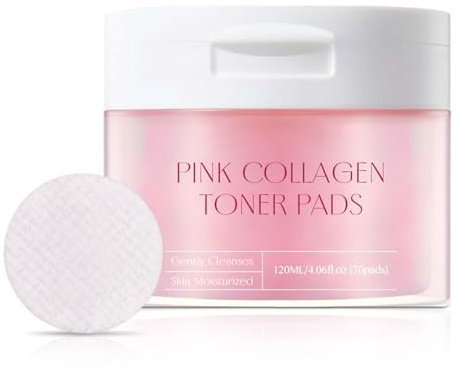 70pcs Collagen Gel Toner Pads, Pink Collagen Toner Pads, Firming Cotton Pads, Improving Elasticity, Gentle Exfoliating, Moisturizing