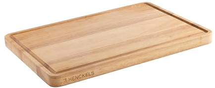 HENCKELS Cutting Board Schneidbrett aus Holz, 40 x 27,5 x 2,5 cm, Saftrille | Beidseitig nutzbar, Natur-Braun