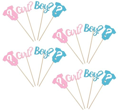 Oruola 16 Pack Gender Reveal Cupcake Toppers,Glitter Onesie Jumpsuit Cake Toppers,Boy or Girl Cake Decorations for Baby Shower Party Supplies(Blue,Pink)