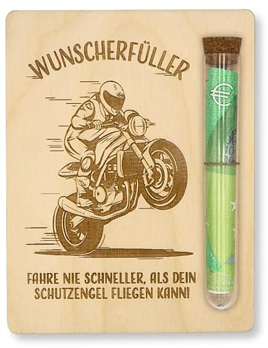 ZUKLA Verpackung Geldgeschenk Motorrad - 13 x 10 cm - mit Reagenzglas - Geldgeschenk Verpackung aus Holz - Geldgeschenke Motorradfahrer - Gutschein Motorrad Geschenke für Männer & Frauen