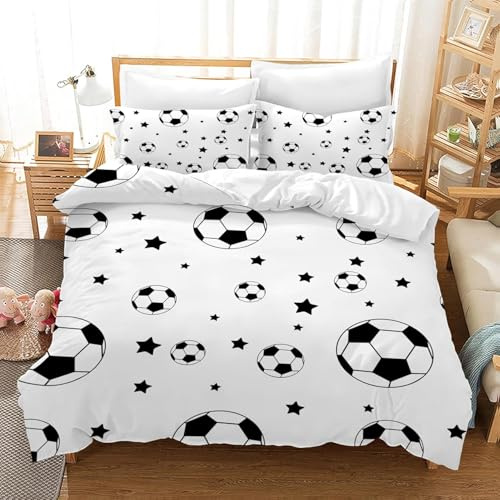 Children's Football Bed Linen Sets, Pillowcase 80 x 80 cm, Football Bed Linen Set Boys Football Bed Linen Set 3D Effect Football Print Microfibre Bed Linen (Style 5, 135 x 200 cm)