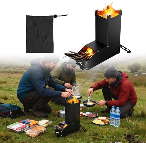 UISEBRT Forno a razzo in acciaio spesso, sistema di collegamento portatile Rocket Stove, stufa a legna, stufa da campeggio, stufa a pellet per esterni, per forno olandese, barbecue, terrazza