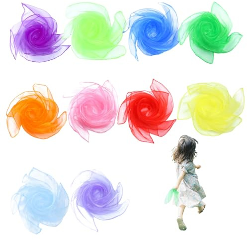 NIDONE 10Pcs Scarves for Kids Play, 24x24in Colourful Square Juggling Scarves, Dance Towels for Children Coursework, Senior Gymnastics