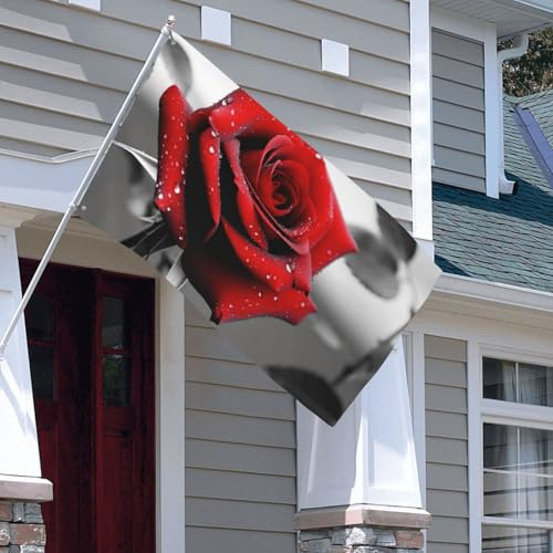 Flagge, 90 x 152 cm, doppelseitig, Dekoration, Outdoor-Flaggen, schwarz-weiß, rote Rosenflagge, 200D, schwere Gartenflaggen, Messingösen, Segeltuch, Kopfzeile, Außen-Hof-Banner für Urlaub
