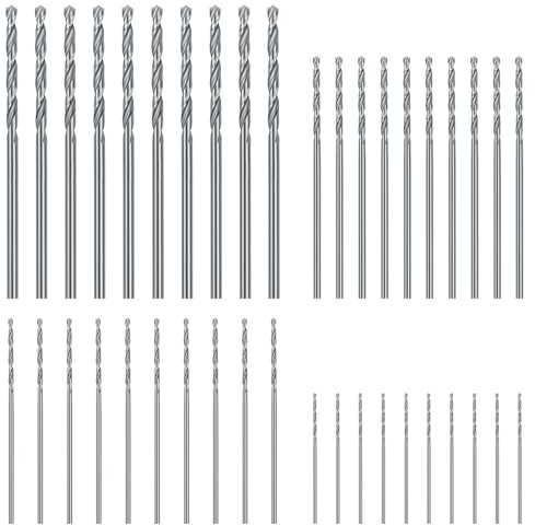 MISIQIMA Lot de 40 petits forets à bois hélicoïdaux HSS 0,5/1/1,5/2 mm, mini forets à bois, petits forets à métal HSS pour bois, plastique, aluminium