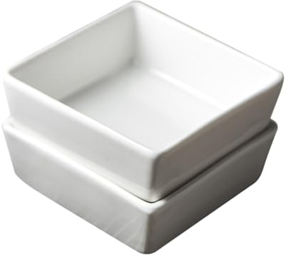 Petit Plat Carré en Céramique Blanc, Lot de 2 Pièces | Huile, Sel, Sauce, Vinaigre, Sushi et Beurre, Design Antidérapant, Format Compact Peu Encombrant
