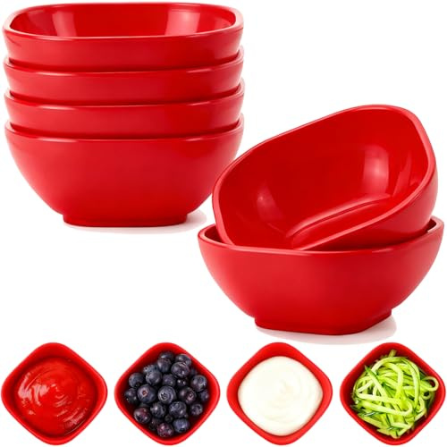 MaoMaoCha 6 Pack Unbreakable Dipping Bowls, 4.5 OZ Plastic Soy Sauce Dishes, Small Dessert Bowls Set, Dipping Sauce Cups Mini Prep Bowl for Side Dish Ketchup Snack Nuts Condiments Candy Dip (Red)