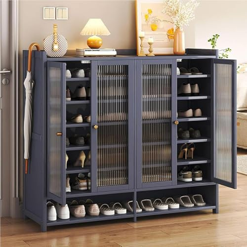 Generisch Schuhschrank Holz mit Korbgeflecht-Türen Moderner Bambus Schuhschränke Schuhschrank Schmal mit Stauraum Shoes Cabinet für Flur Wohnzimmer Schlafzimmer (E)