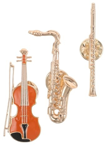 Broche Musicale Vintage en Alliage Émail, Lot de 3 Pièces | Style Rétro, Attache Stable et Fermoir Sécurisé, pour Événements Musicaux et Cafés, Couleur Or