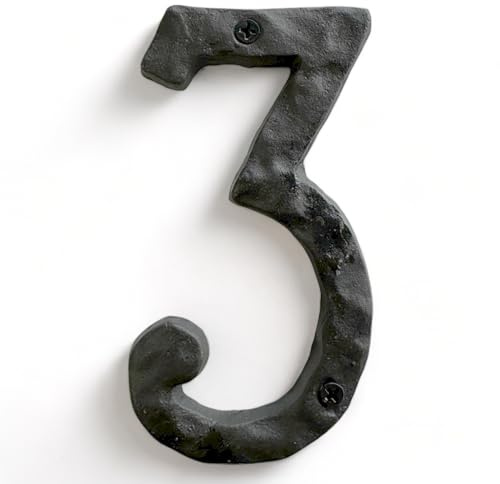 NACH House Numbers for Outside, 5.5 inch Black Address Numbers for House - Number 3 - Rustic Numbers for Outside with Mounting Hardware