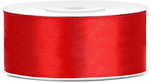 Partydeko 25m x 25mm Rolle Satinband Geschenkband Schleifenband Dekoband Satin Band (Rot (007))