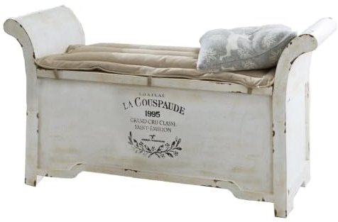 Loberon Bank Andance - Sitzbank inkl. Verstecktem Stauraum im Shabby-Chic - aus Massivem Mangoholz - mit Canvas-Kissen - 63cm x 120cm x 42cm, antikweiß
