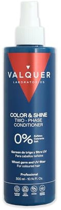 VALQUER Acondicionador Bifásico Potenciador de Color y Brillo Sin Aclarado | Para Cabello Teñido | Hidrata, Revitaliza y Suaviza el Pelo | Fórmula Zero, Filtro UV y Germen de Trigo | 300 ml