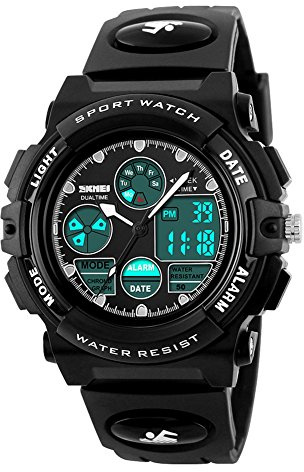 eYotto Kids Sports Watch Waterproof Boys Multi-Function Analog Digital Wristwatch LED Alarm Stopwatch Black