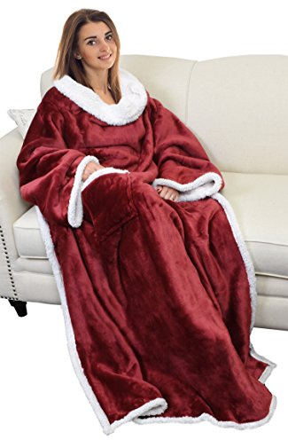 Catalonia Classy Wearable Blanket with Sleeves, Warm Sherpa Fleece TV Snuggle Blanket with Arms for Sofa Couch, Cozy Sleeved Throw Christmas Gift for Women Wife Man, 185 x 140 cm, Wine