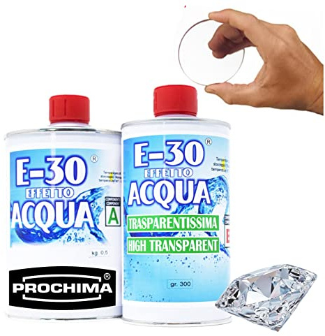 RESINA EPOSSIDICA TRASPARENTE, E-30 Effetto Acqua A+B, Certificata Atossica, 800 GR