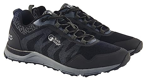 NORTH RIDGE Men's Pacer TR Trail Running Shoes, Waterproof, Recycled Polyester and Nylon Mesh Upper, High Traction Sole (Black, UK Footwear Size System, Adult, Men, Numeric, Medium, 10)