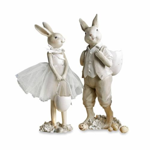 Loberon Hase 2er Set Perpignan, beige | detailreich gestaltet, handbemalt, nostalgischer Charme, Ostern, Osterhase, Osterdekoration, Osterfigur, Polyresin