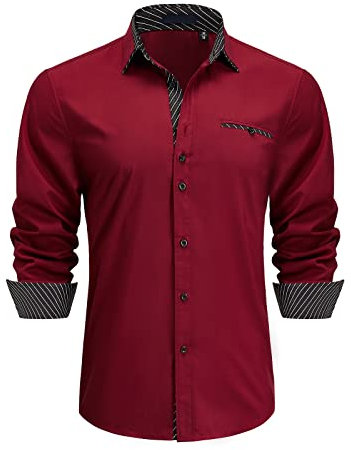 Enlision Men's Dress Shirts Long Sleeve Business Casual Shirt Regular Fit Button Up Shirts Red L