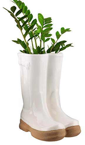 Dibor Large White Ceramic Double Wellington Boot Shaped Indoor Plant Pot Wedding Anniversary Christmas Gardening Gift